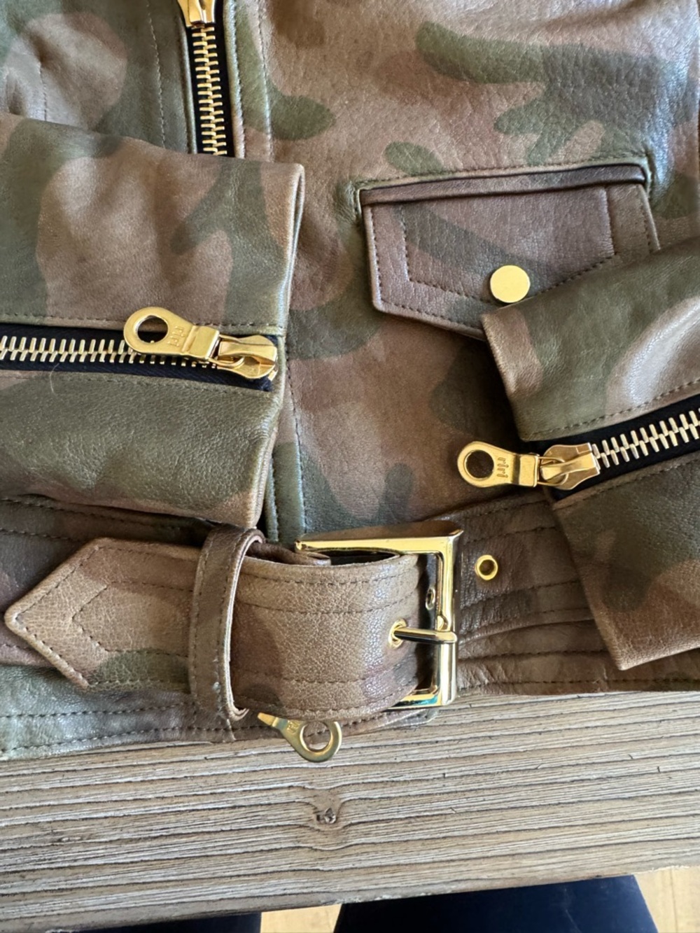 Camo Leather Moto Jacket with Gold Hardware from Kardashian closet/2022 or 2023 - Picture 8 of 11